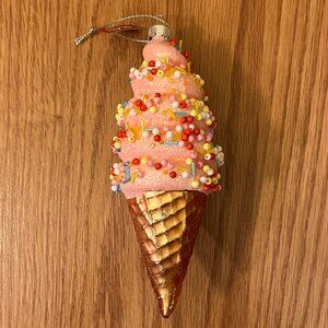 New ice cream waffle cone sprinkles Christmas glass ornament